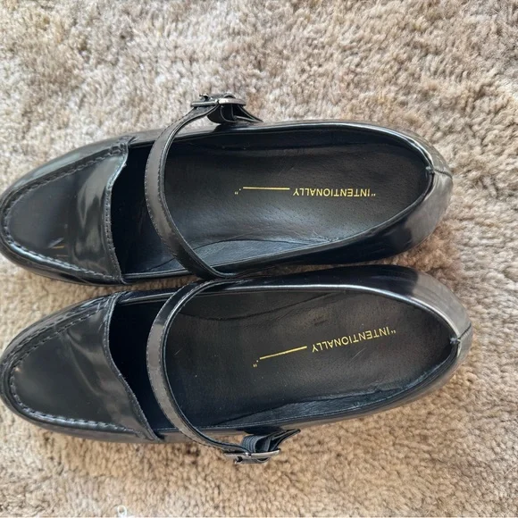INTENTIONALLY BLANK Shiny Black Loafers - Picture 2 of 3